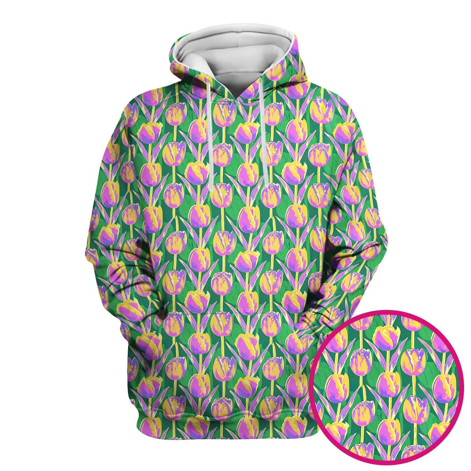 Colorful Tulip Floral Pattern Scrub Top, Breathable Fabrics Nursing Uniform