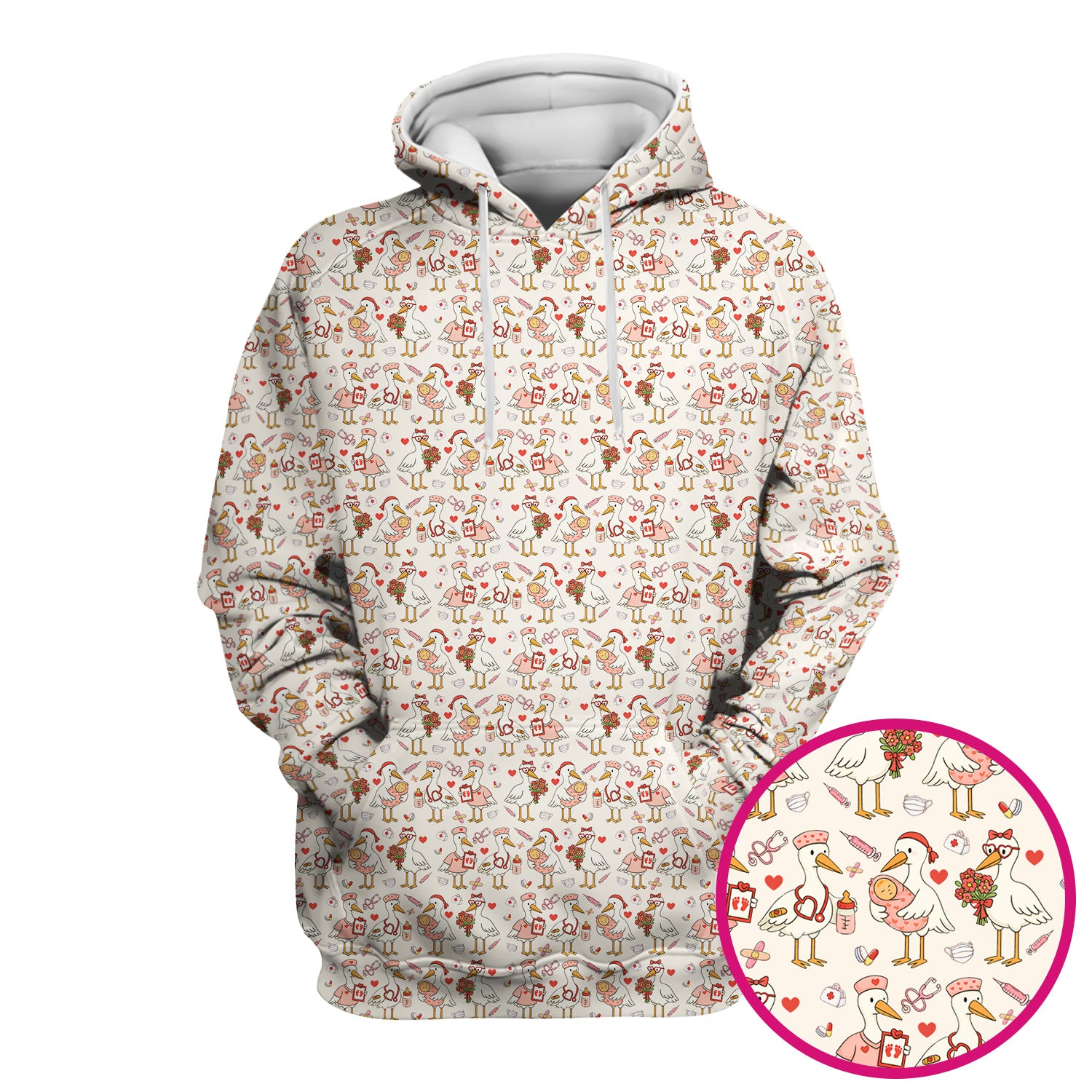 Cute Goose Nurse Valentine Pattern Scrub Top, Breathable Fabrics Nursing Uniform