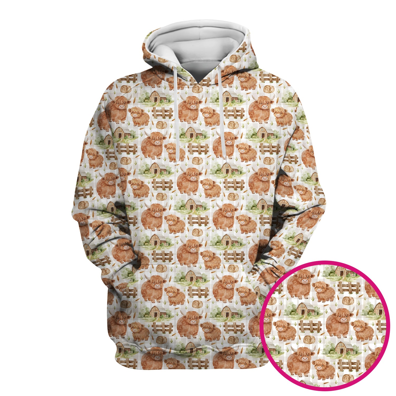 Cute Highland Cow With Farm Barn Fence Scrub Top, Comfortable Scrubs for Nurses