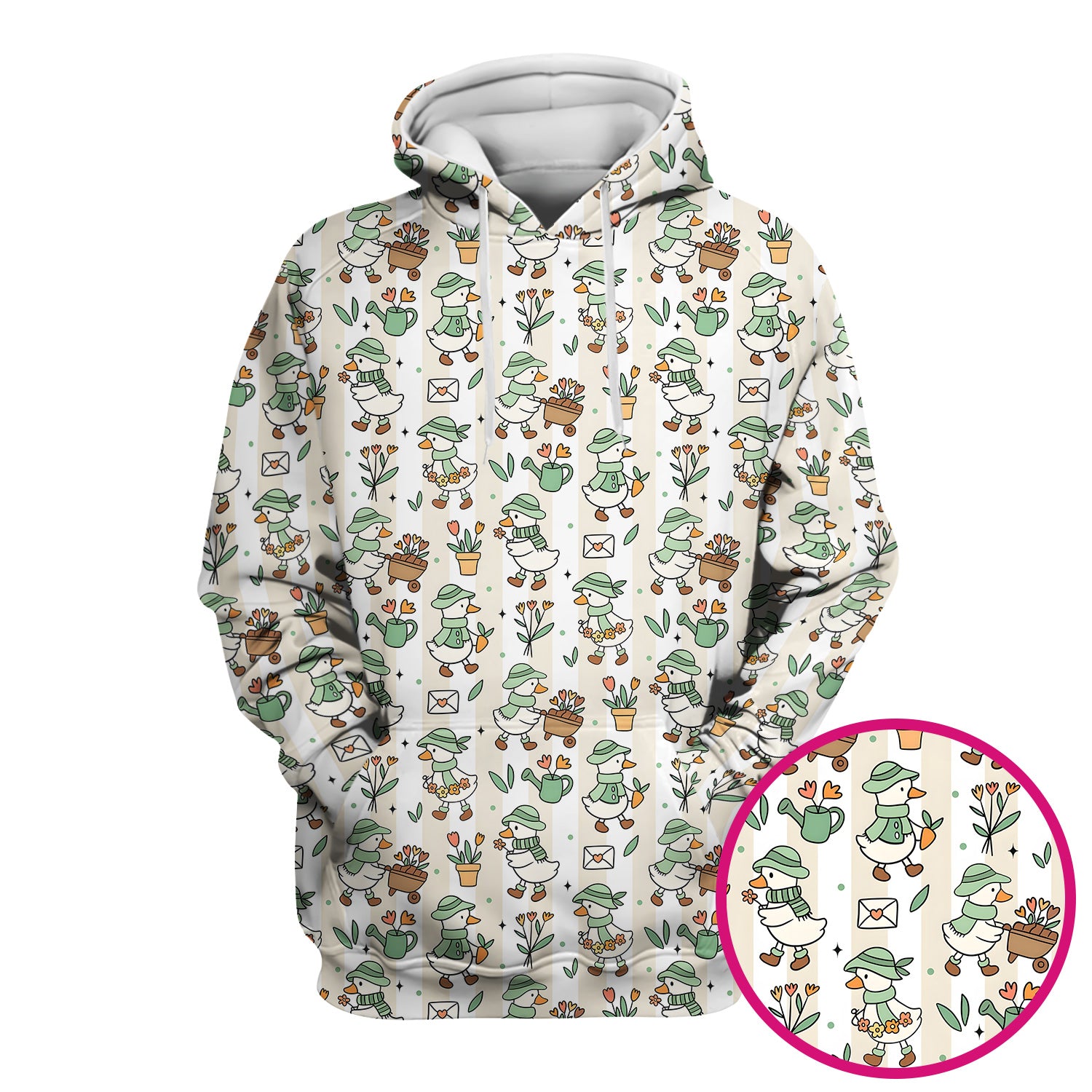 Cute Gardening Duck Floral Pattern Scrub Top, Comfortable Scrubs for Nurses