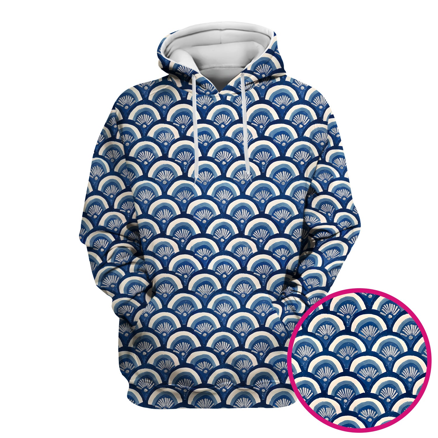Blue Seashell Pattern Scrub Top for Women, Breathable Nursing Uniform