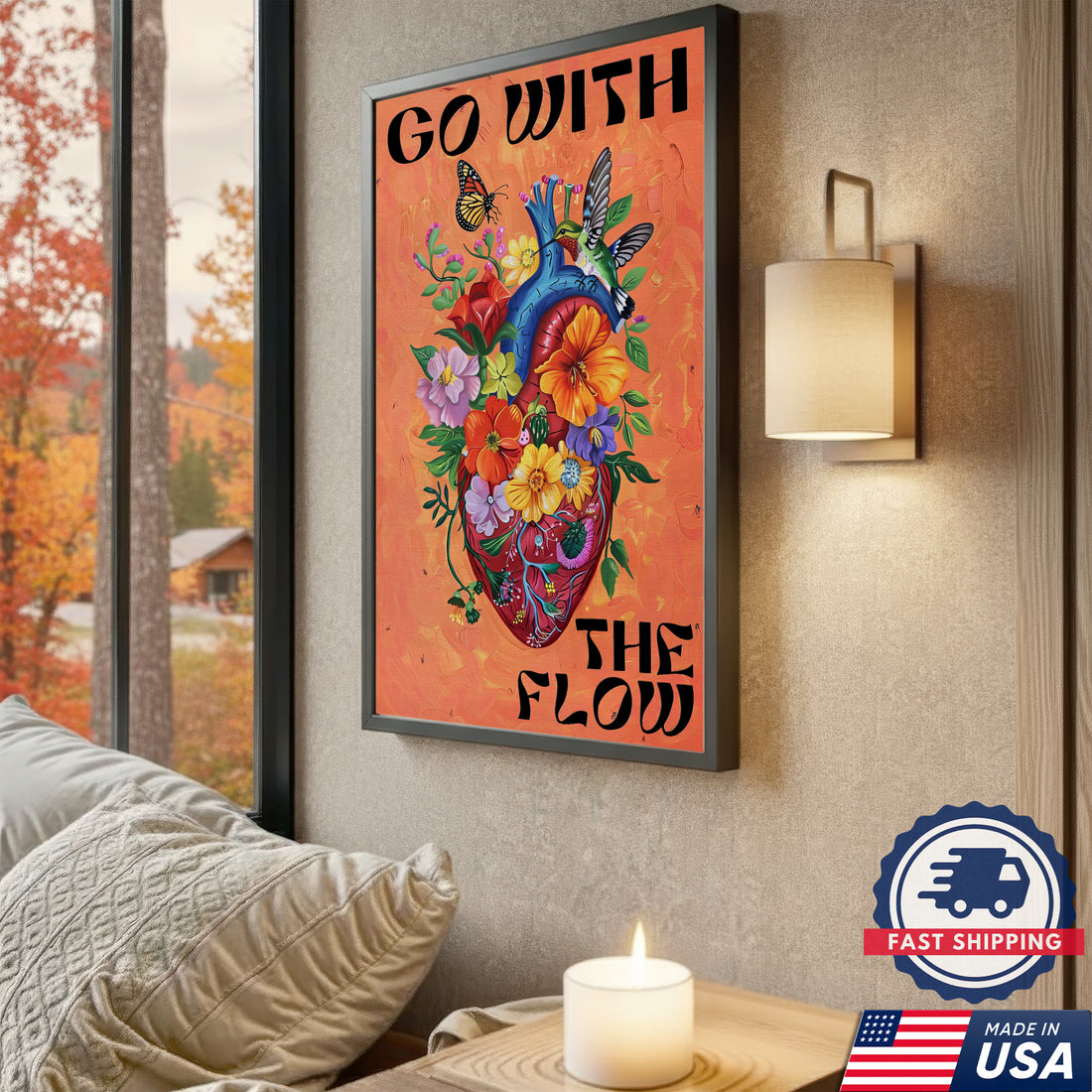 Go With The Flow Canvas, Heart and Flowers Wall Art, RN LPN CNA Healthcare Workers Gift