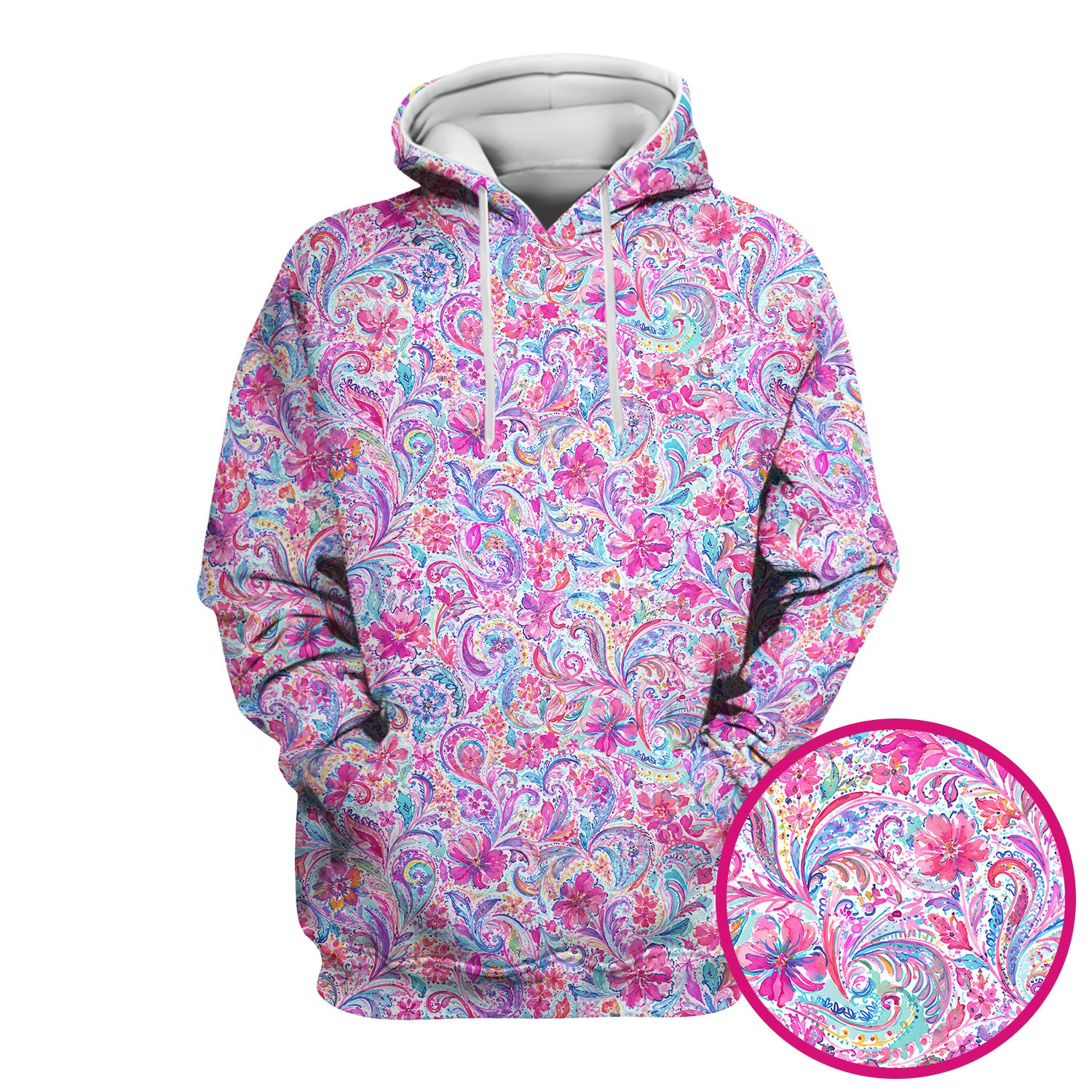 Elegant Pink Paisley Blossom Pattern Scrub Top, Comfortable Scrubs for Nurses