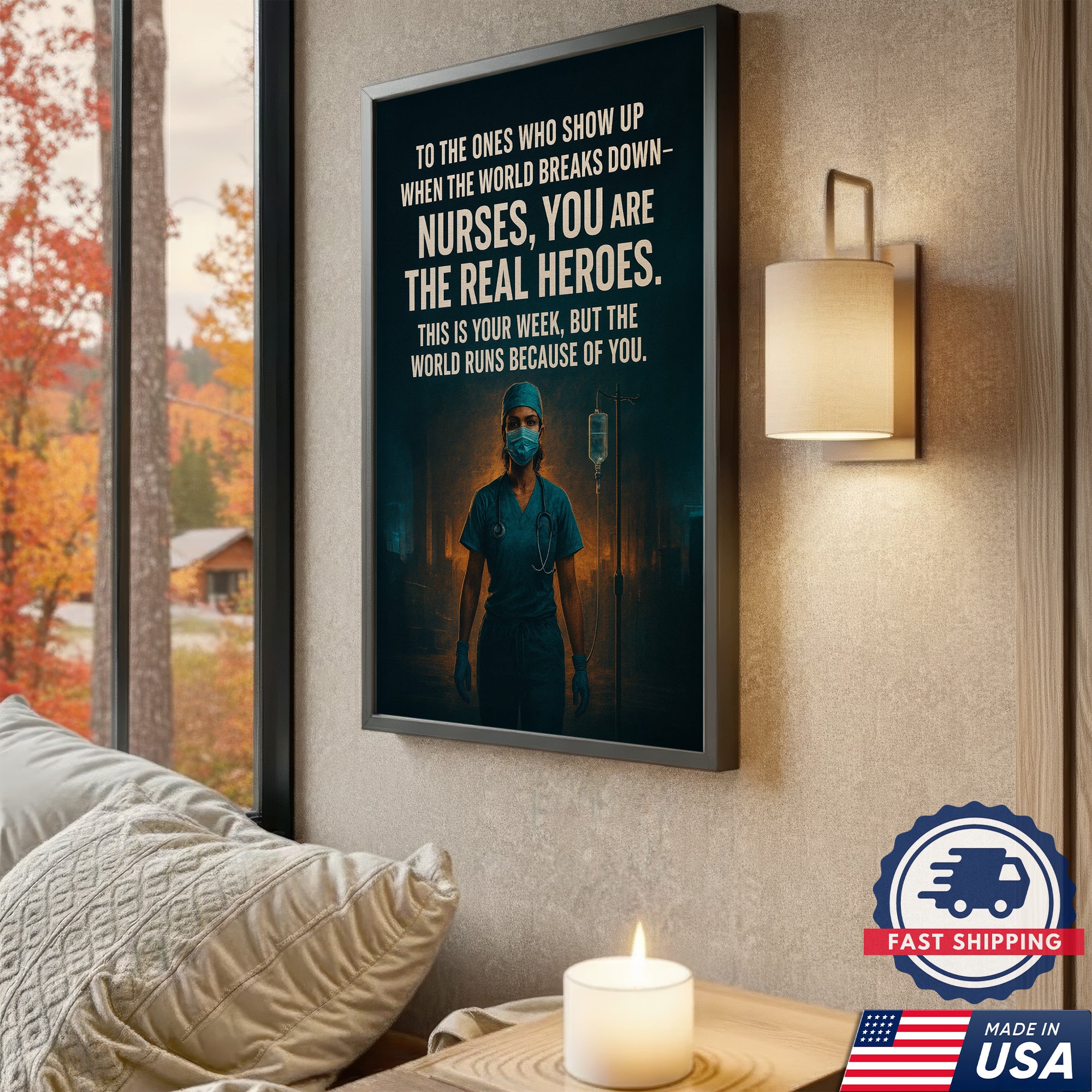 Nurses Are The Real Heroes Wall Art, Inspirational Canvas for Healthcare Worker, RN LPN CNA Gift