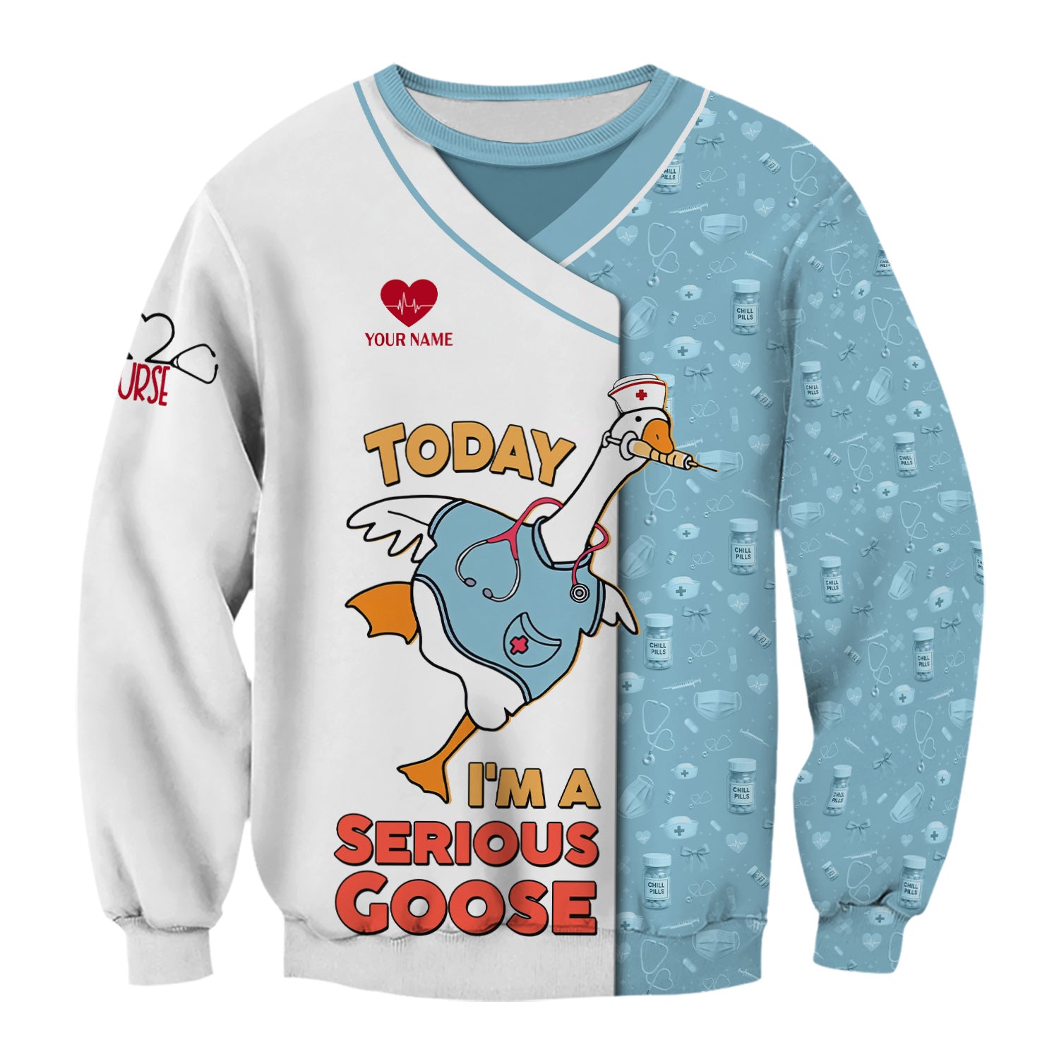 Personalized Goose Nurse T-Shirt for Women - Silly Medical Icons Design - Custom Name Gift for Healthcare Workers & Medical Staff