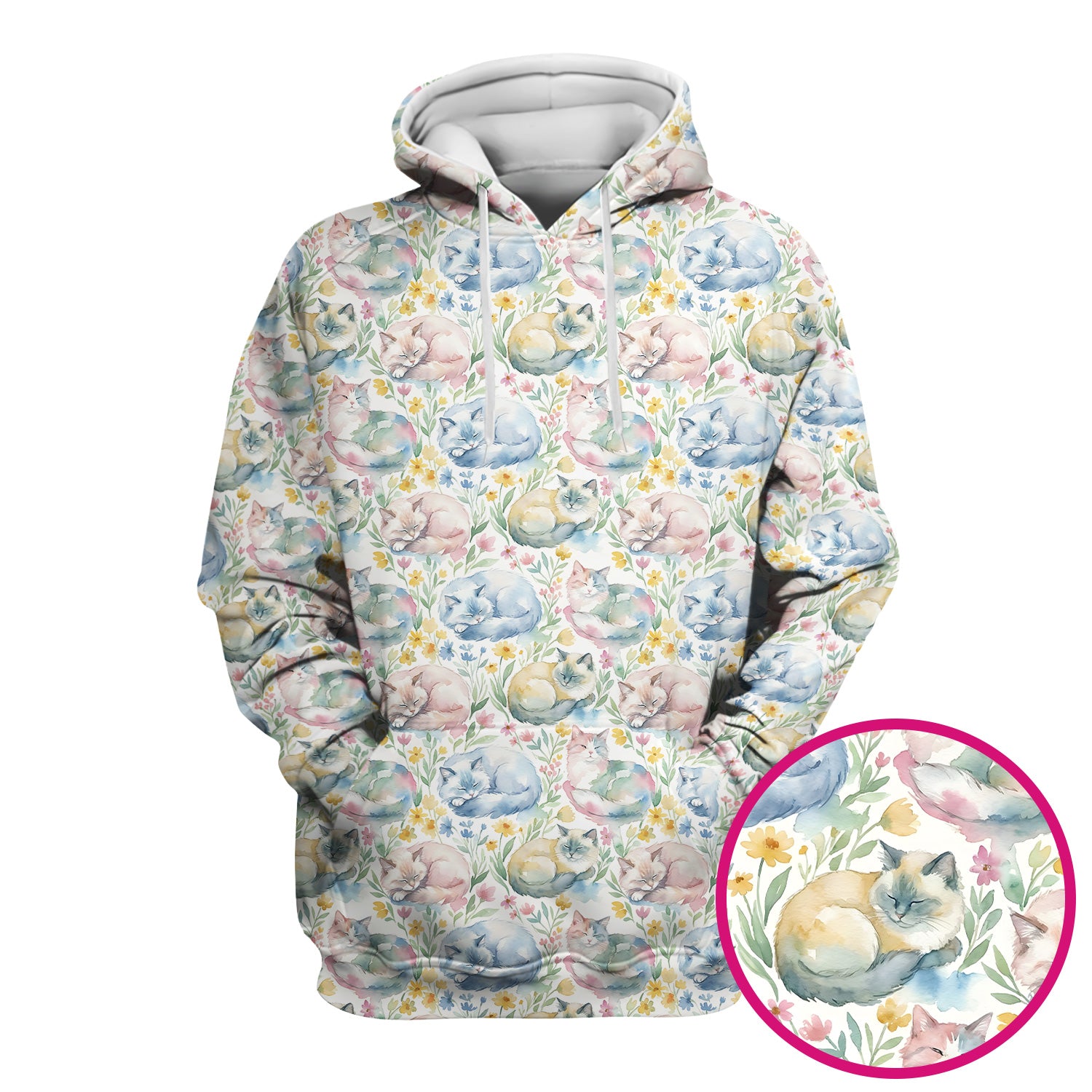 Dreamy Sleeping Cat Floral Pattern Scrub Top, Comfortable Scrubs for Nurses
