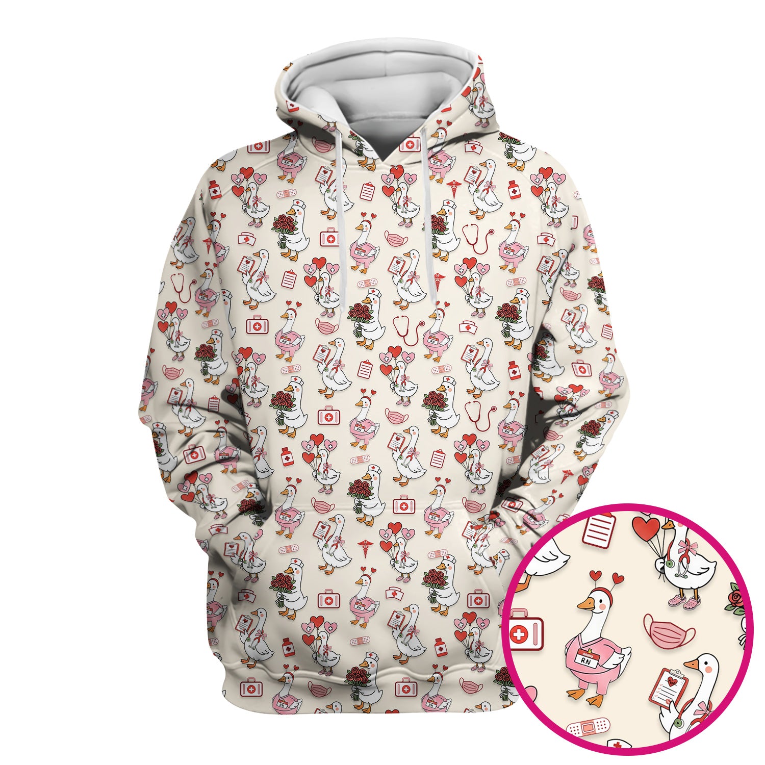 Cute Goose Nurse Medical Pattern Scrub Top, Comfortable Scrubs for Nurses