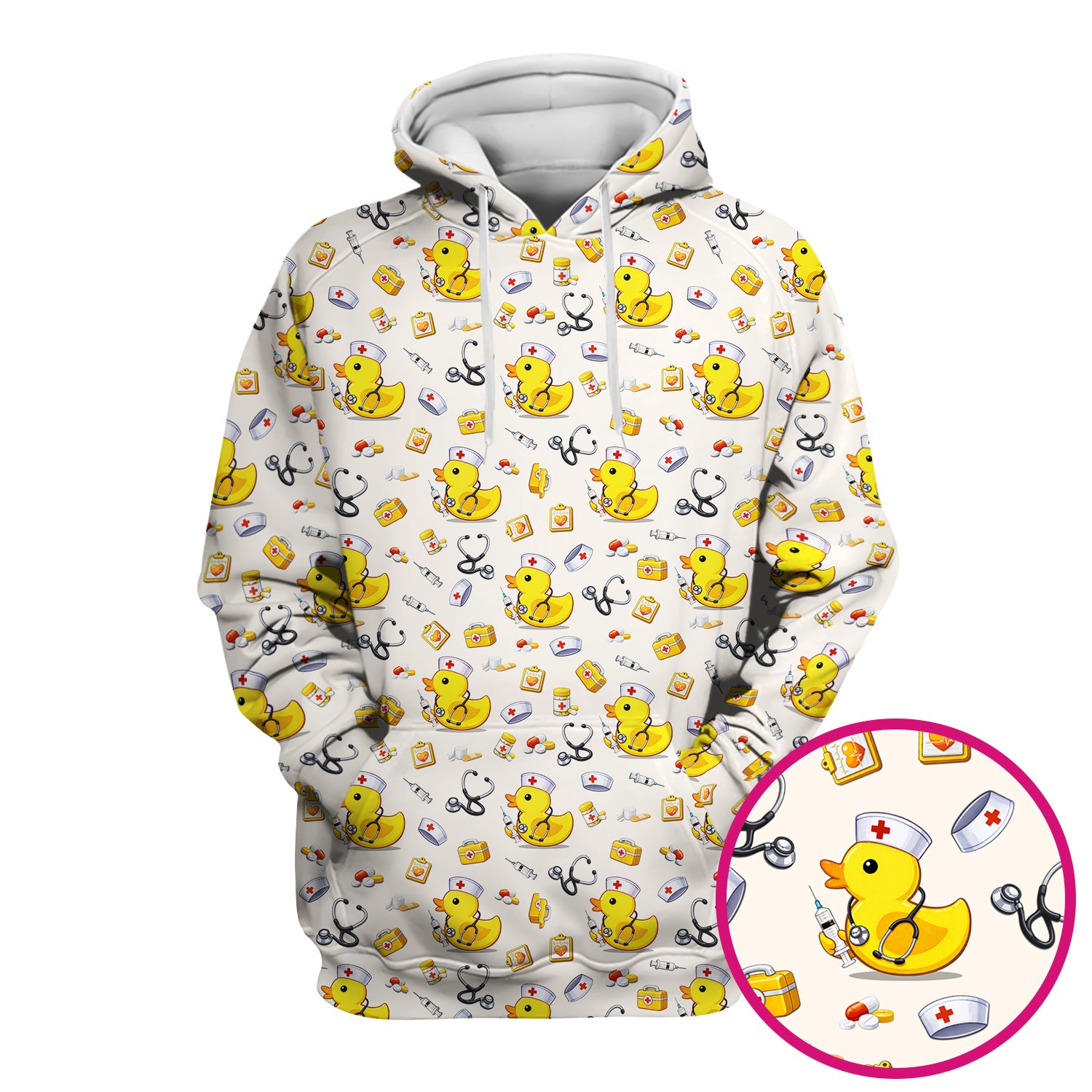 Playful Medical Duck Print Nurse Scrub Top, Comfortable Scrubs for Nurses