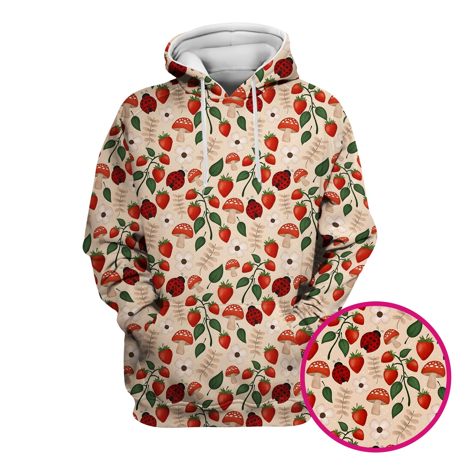 Strawberry Ladybug Mushroom Floral Scrub Top, Breathable Fabrics Nursing Uniform