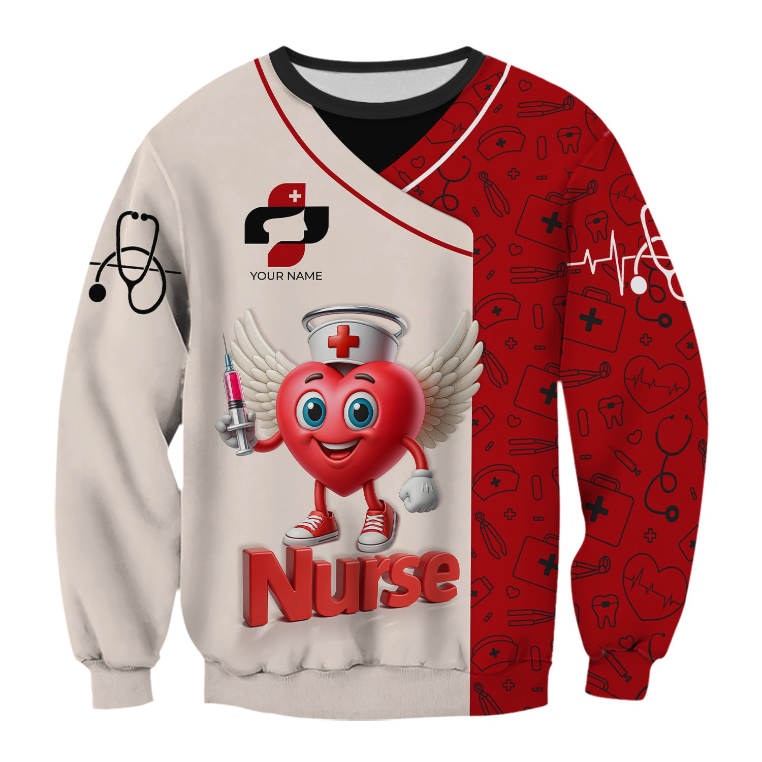 Custom Nurse Scrub Shirt - Winged Heart Holding Syringe Design - Hilarious Gift for Healthcare Workers RN LPN CNA