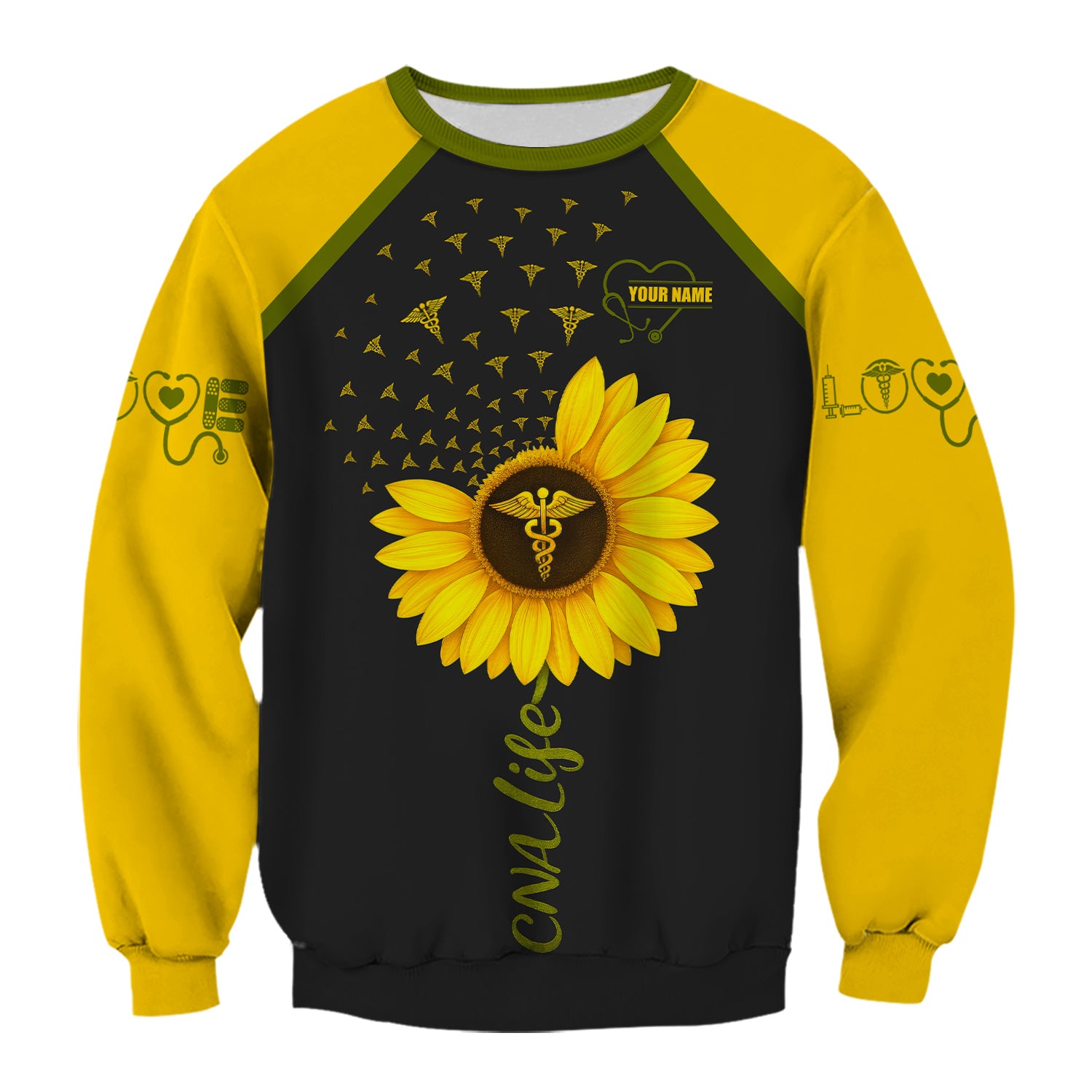 Personalized CNA Sunflower Shirt - Custom Name & Caduceus Symbol Design - Gift for RN LPN Healthcare Workers