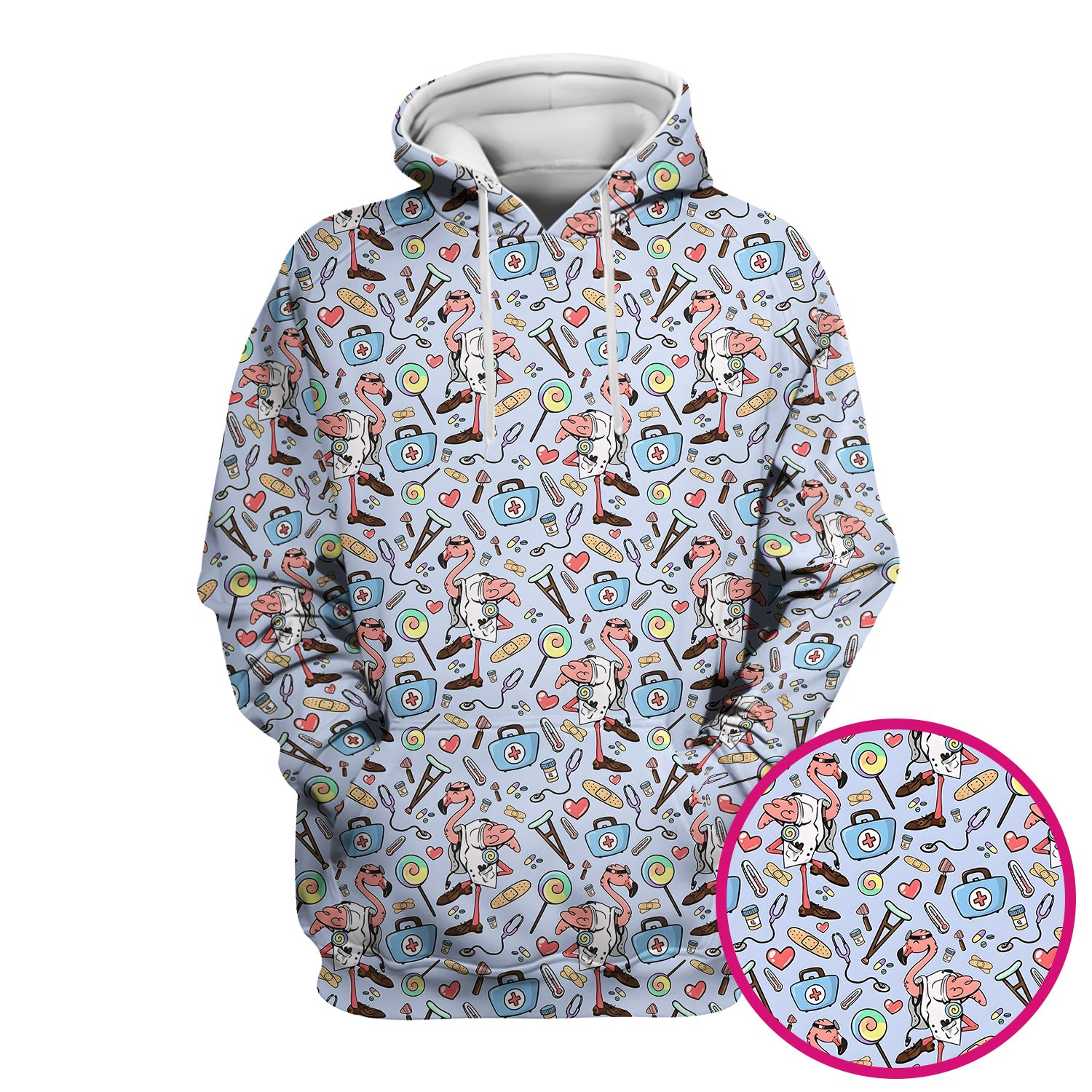 Flamingo Nurse Medical Care Pattern Scrub Top, Comfortable Scrubs for Nurses