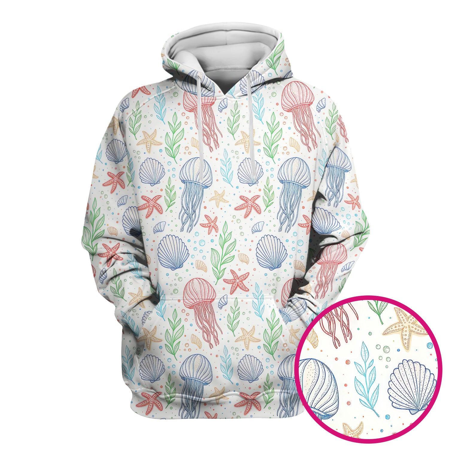 Ocean Jellyfish Starfish Seashell Pattern Scrubs Top, Comfortable Scrubs for Nurses