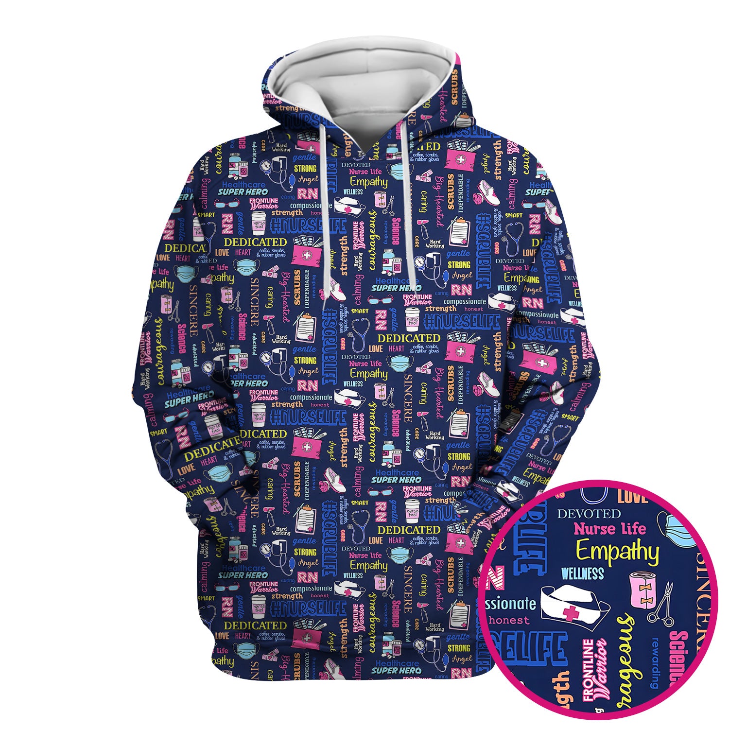 Colorful Nurse Life Typography Print Scrub Top, Breathable Fabrics Nursing Uniform