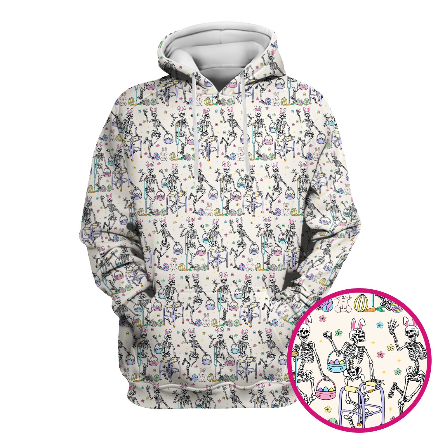 Fun Skeleton Bunny Easter Print Scrub Top, Comfortable Scrubs for Nurses