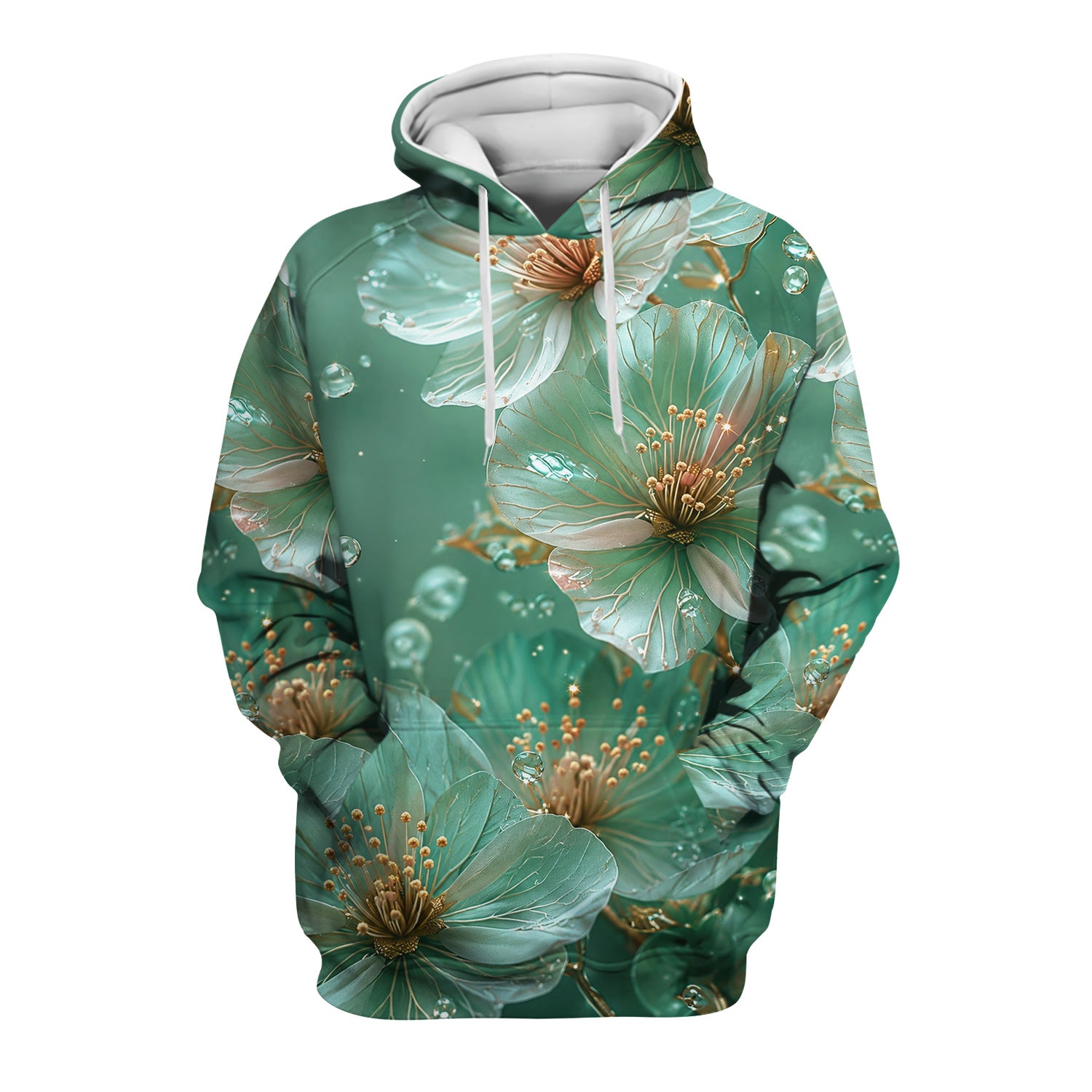 Elegant Mint Blossom Dewdrop Pattern Scrub Top, Comfortable Scrubs for Nurses
