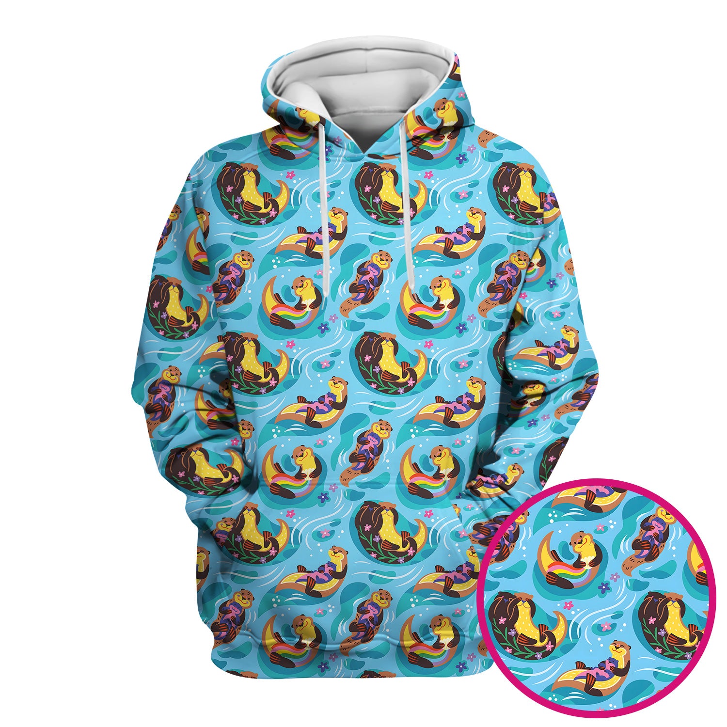 Otter Floating River Rainbow Pattern Scrub Top, Comfortable Scrubs for Nurses