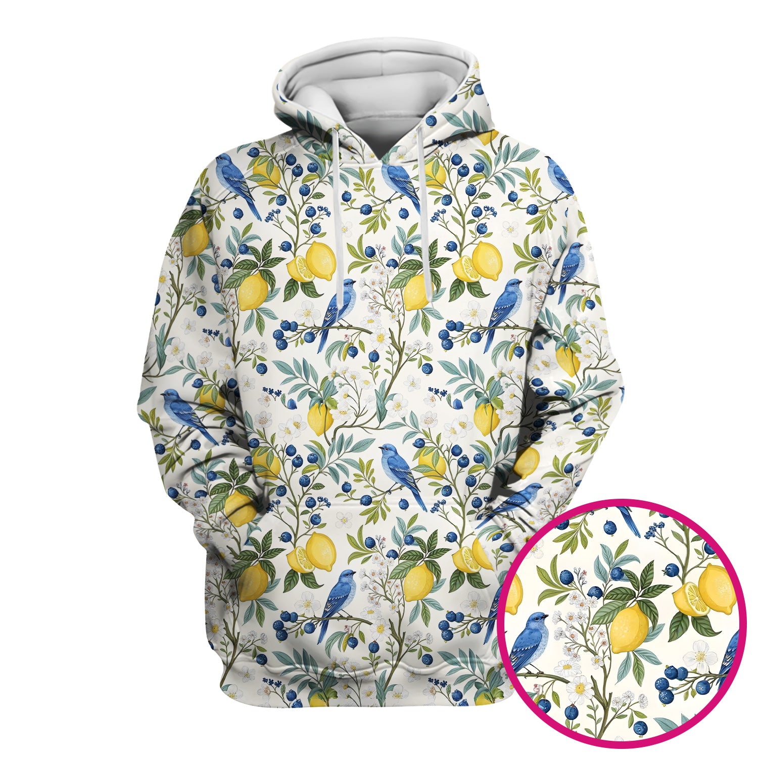 Cute Bluebird Lemon Berry Pattern Scrub Top, Comfortable Scrubs for Nurses