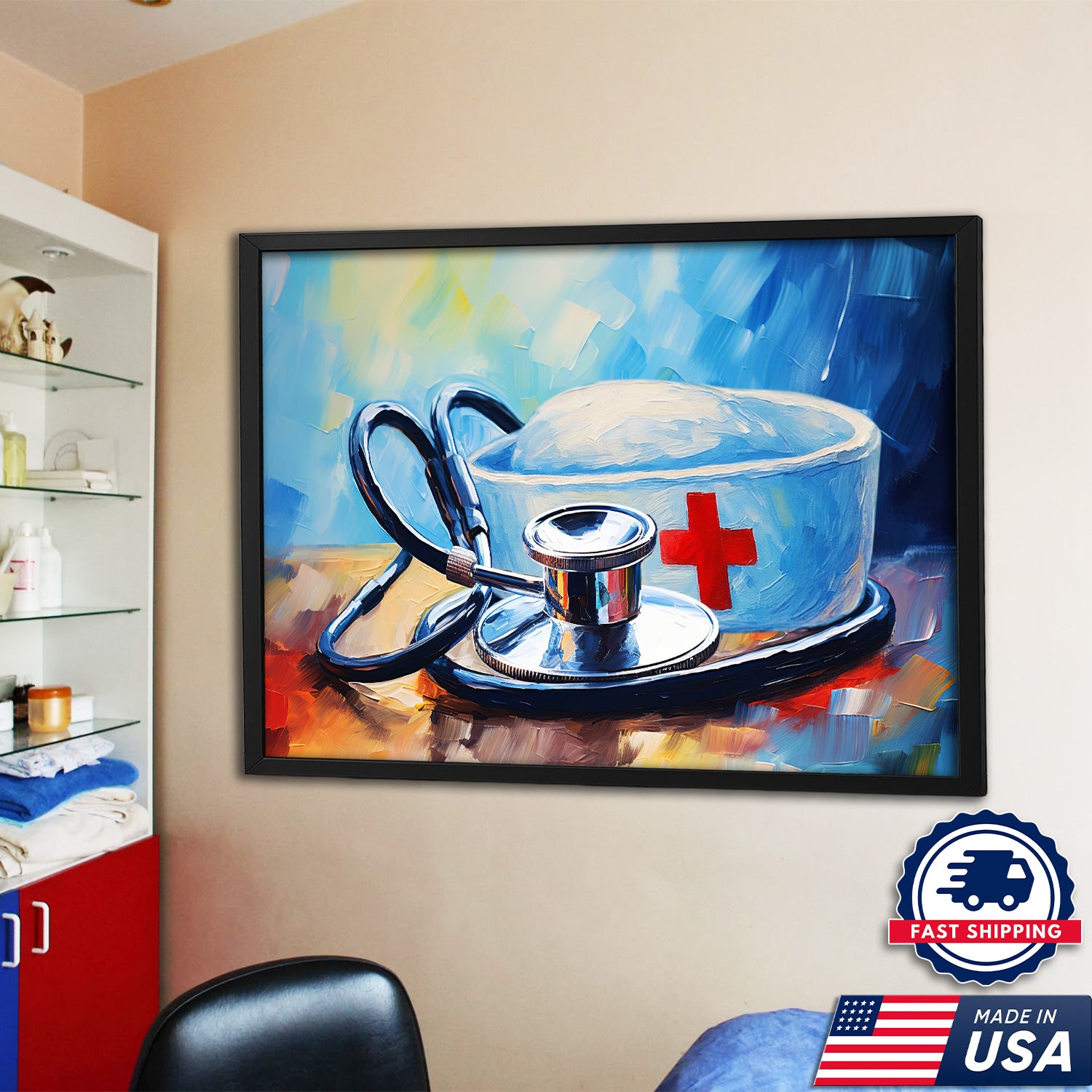 Nurse Hat and Stethoscope Canva, Medical Appreciation Gift for RN LPN CNA, Home Office Wall Decor