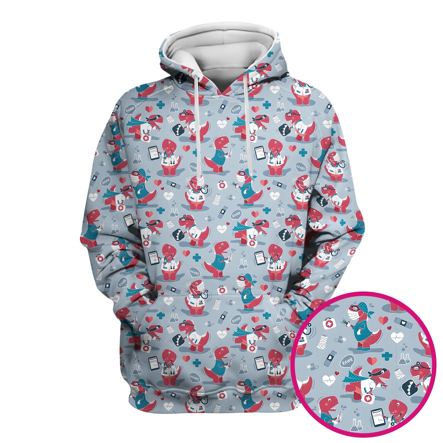 Cute Dinosaur Doctor Medical Pattern Scrub Top, Breathable Fabrics Nursing Uniform