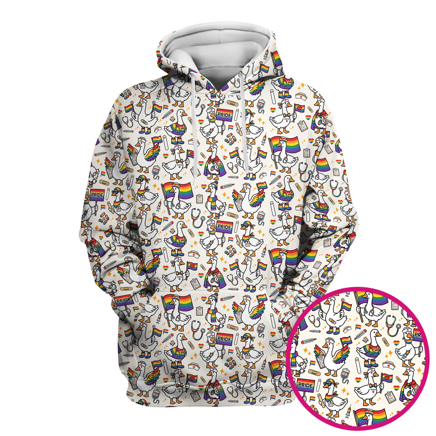 LGBT Pride Nurse Duck Pattern Scrub Top, Breathable Fabrics Nursing Uniform