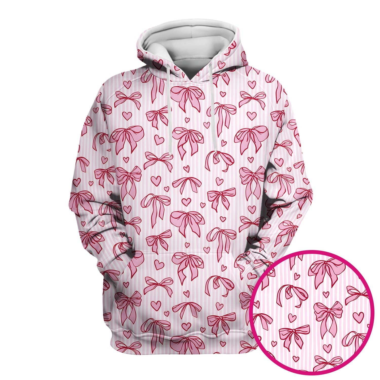 Pink Bow Heart Stripe Pattern Scrub Top, Breathable Fabrics Nursing Uniform