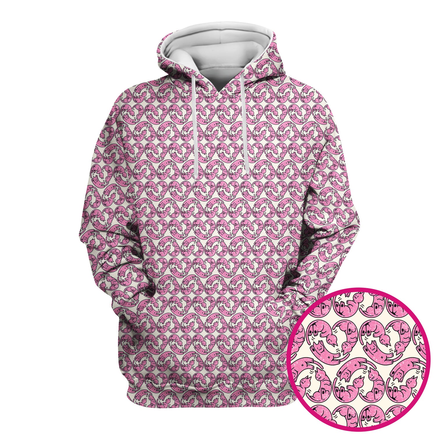 Cute Pink Cat Cartoon Pattern Scrub Top, Comfortable Scrubs for Nurses