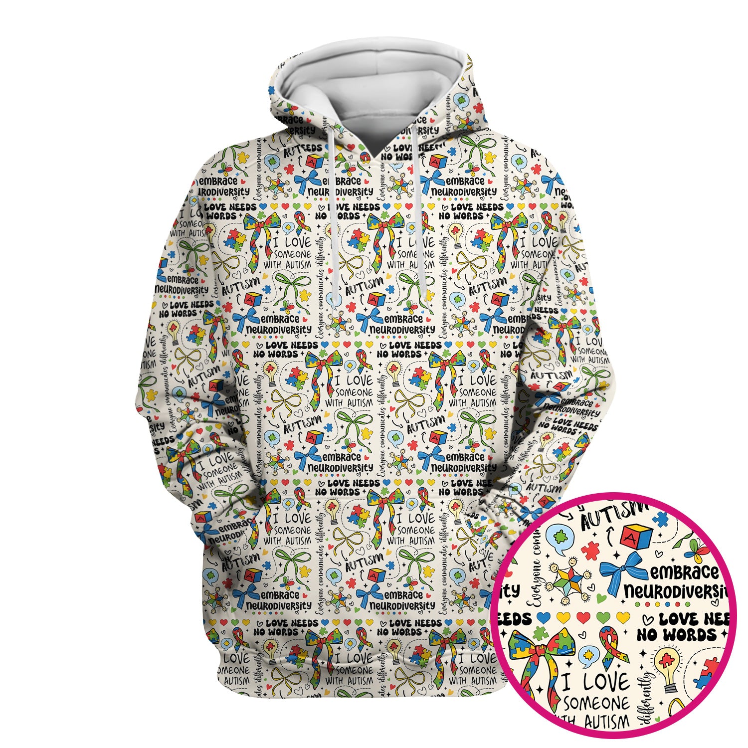 Autism Awareness Puzzle Ribbon Pattern Scrub Top, Breathable Fabrics Nursing Uniform