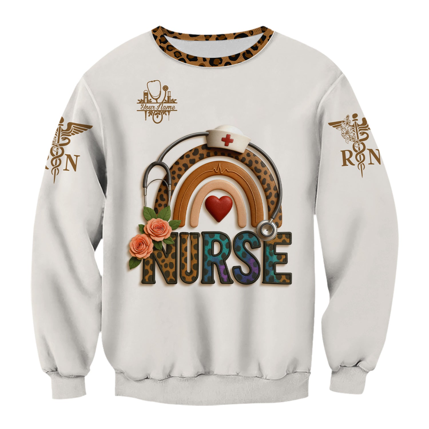 Funny Nurse Scrubs for Women - Leopard RN CNA LPN Uniform Top - Nursing Requirements Design with Custom Name