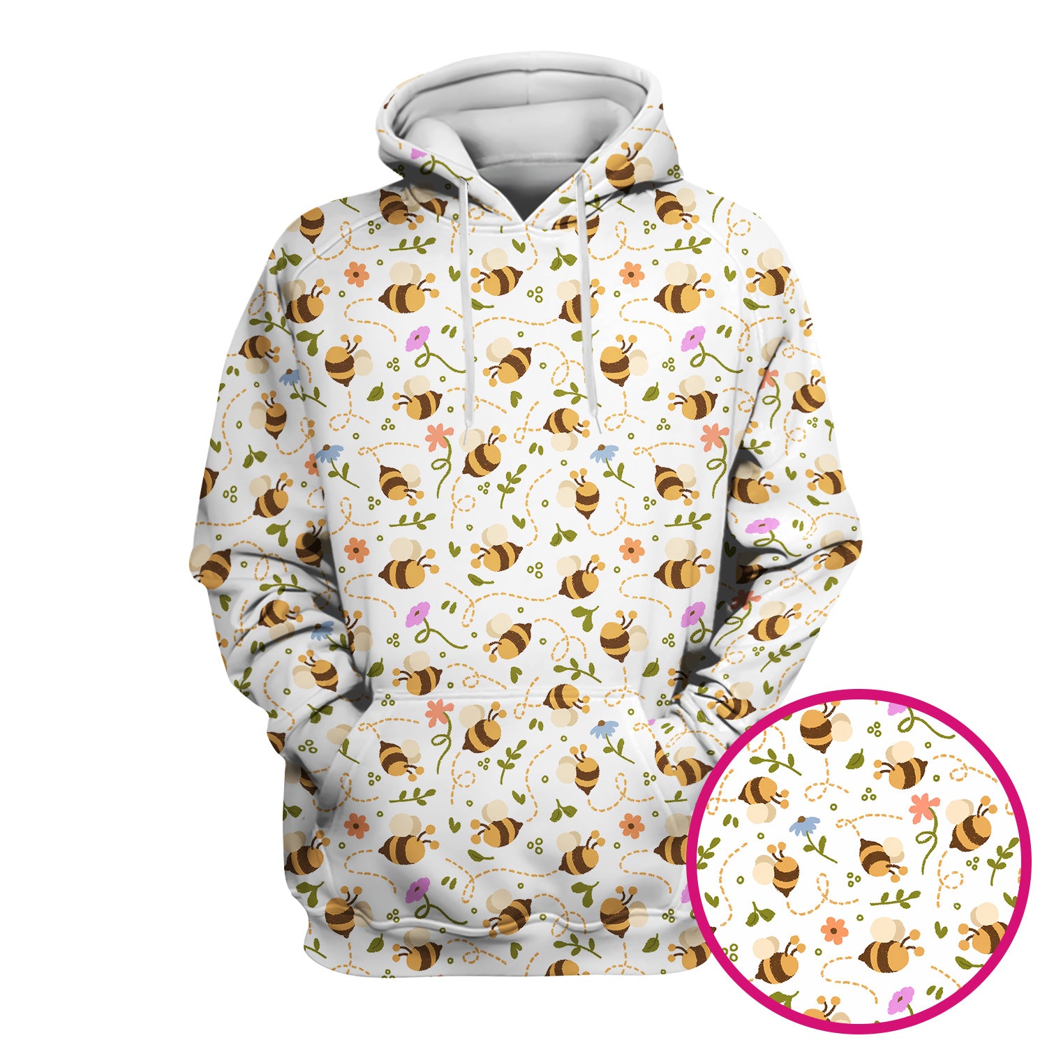 Bee Flying Floral Trail Garden Pattern Scrub Top, Breathable Fabrics Nursing Uniform