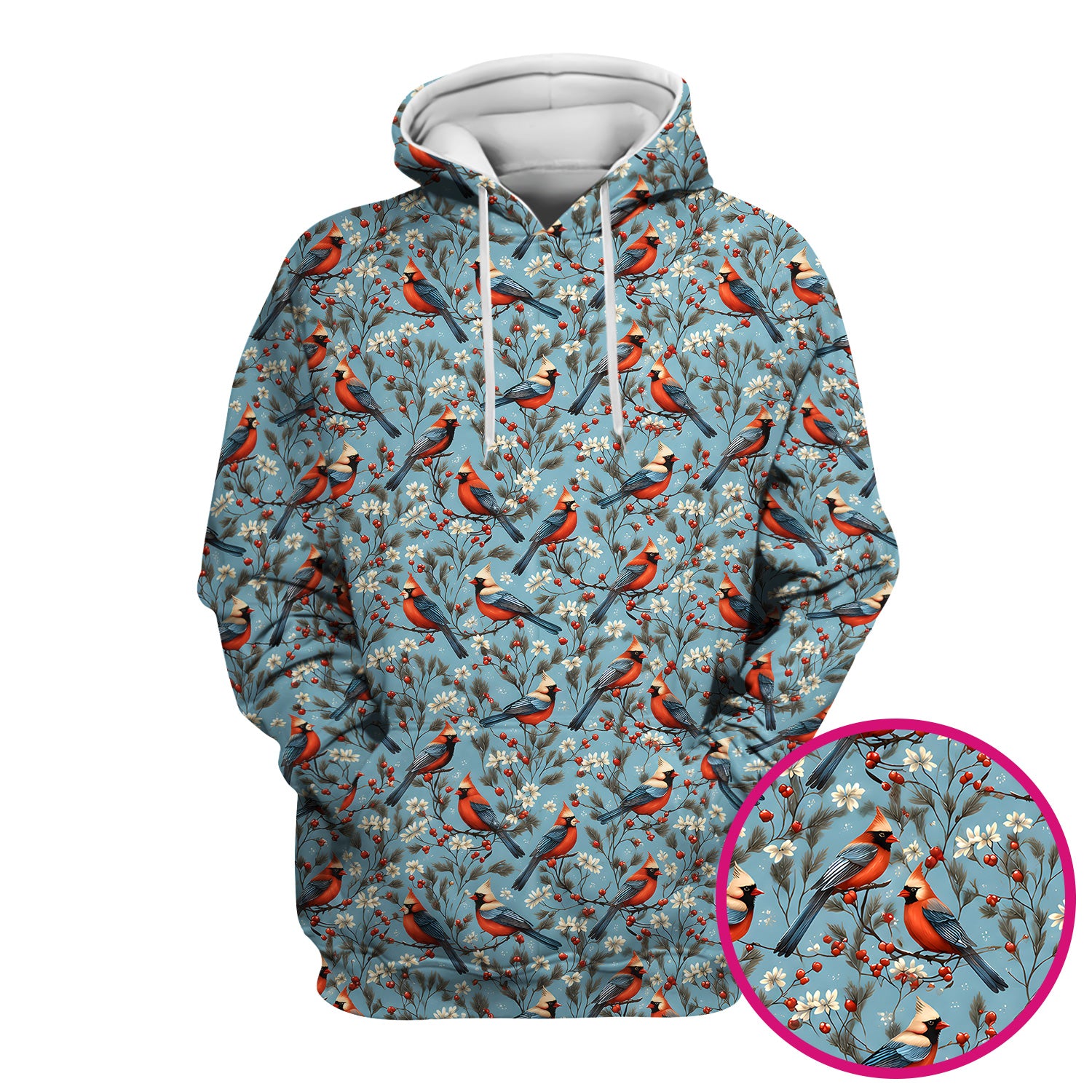Cute Cardinal Berry Blossom Pattern Scrub Top, Comfortable Scrubs for Nurses