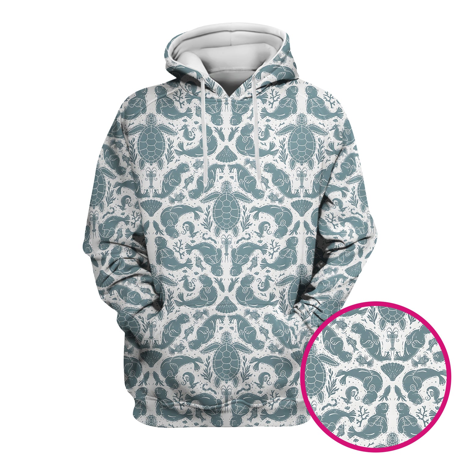 Ocean Sea Marine Life Pattern Scrub Top, Breathable Medical Scrubs