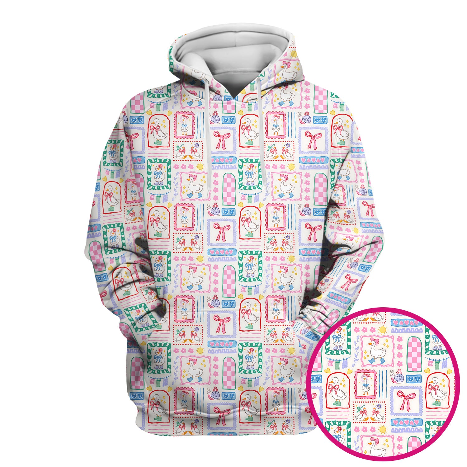 Adorable Nurse Goose Ribbon Patchwork Frame Pattern Scrub Top, Comfortable Scrubs for Nurses