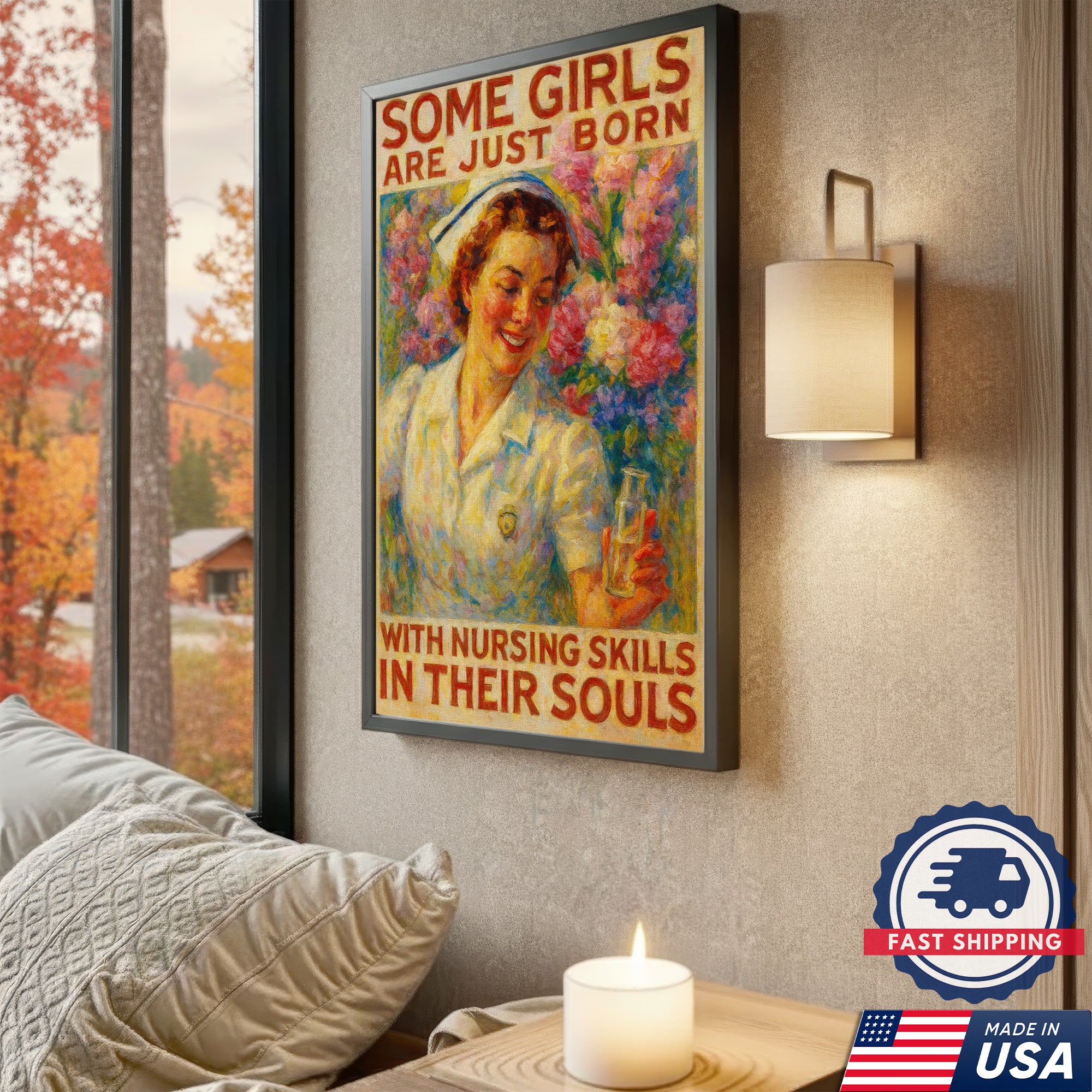 Nurse Wall Art Canvas - Some Girls Are Just Born With Nursing Skills Quote - Inspirational Gift for Nurses Made in USA