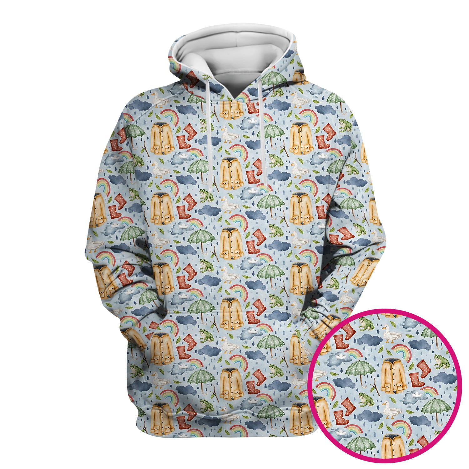 Cute Rainy Day Ducks & Frog Rainbow Pattern Scrub Top, Colorful Gothic Nurse Scrubs Uniform