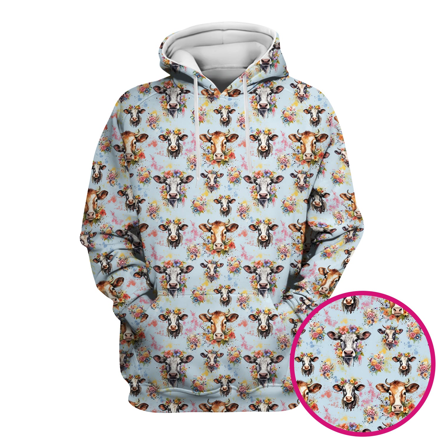 Cute Floral Cow Farm Animal Pattern Scrub Top, Comfortable Scrubs for Nurses