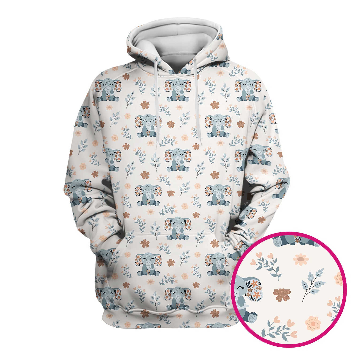 Cute Elephant Floral Print Scrub Top, Comfortable Scrubs for Nurses
