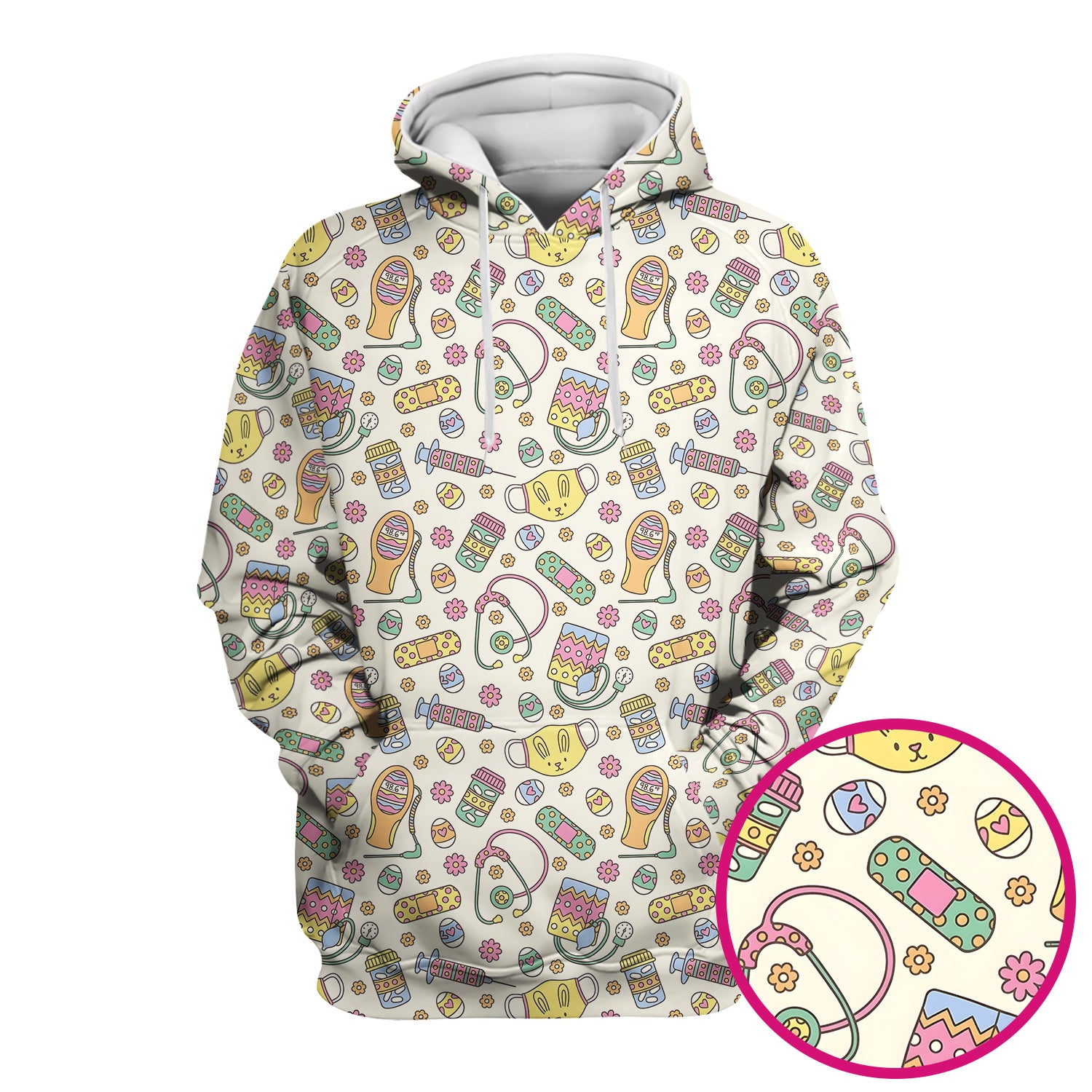 Easter Nurse Bunny Medical Pattern Scrub Top, Breathable Fabrics Nursing Uniform