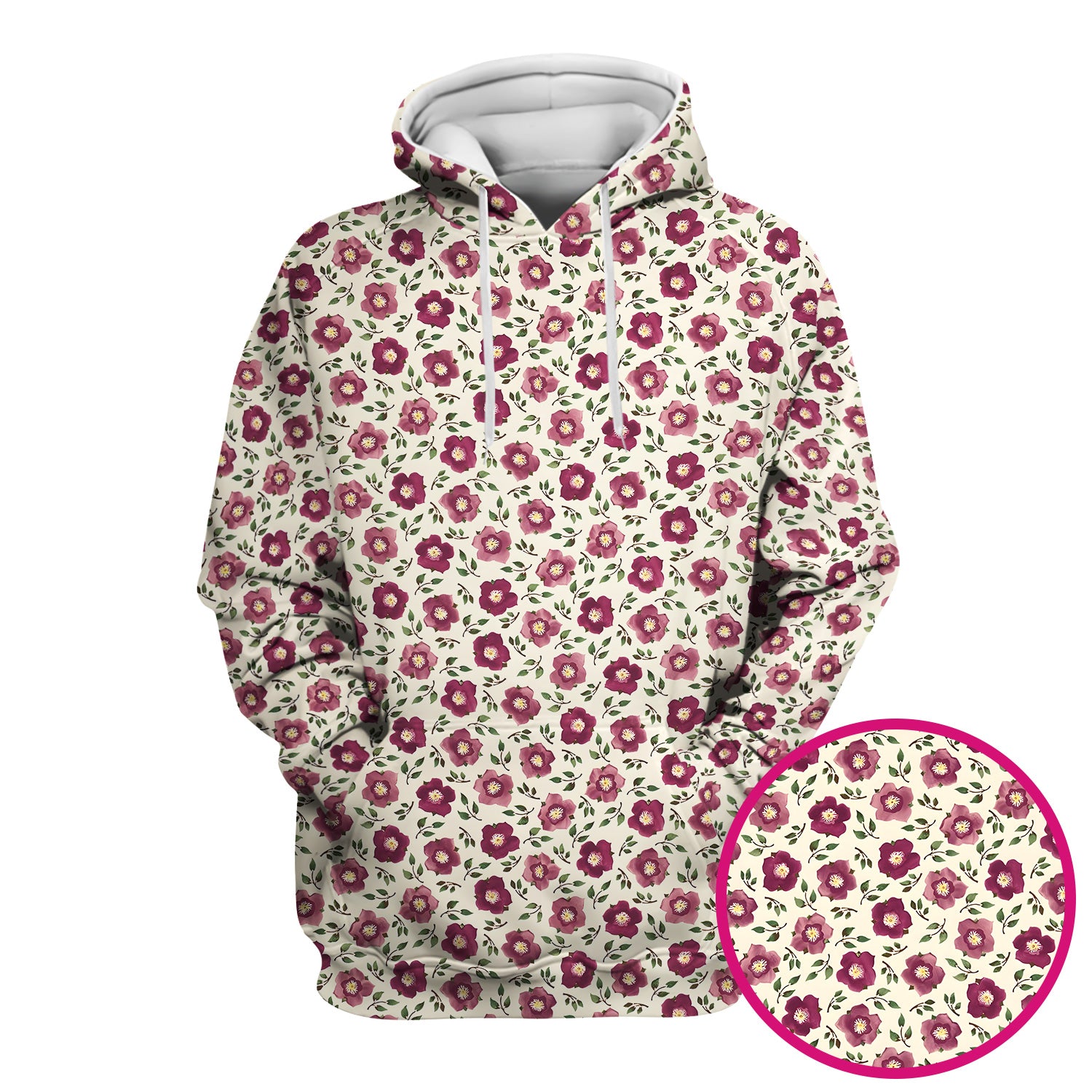 Purple Floral Blossom Leaf Pattern Scrub Top, Comfortable Scrubs for Nurses