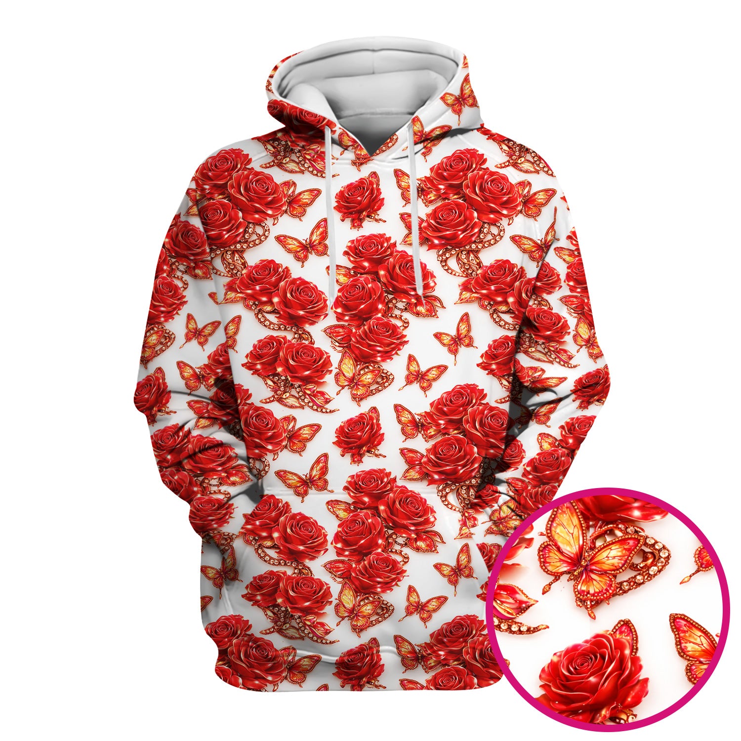 Red Rose and Butterfly Pattern Scrub Top, Comfortable Scrubs for Nurses
