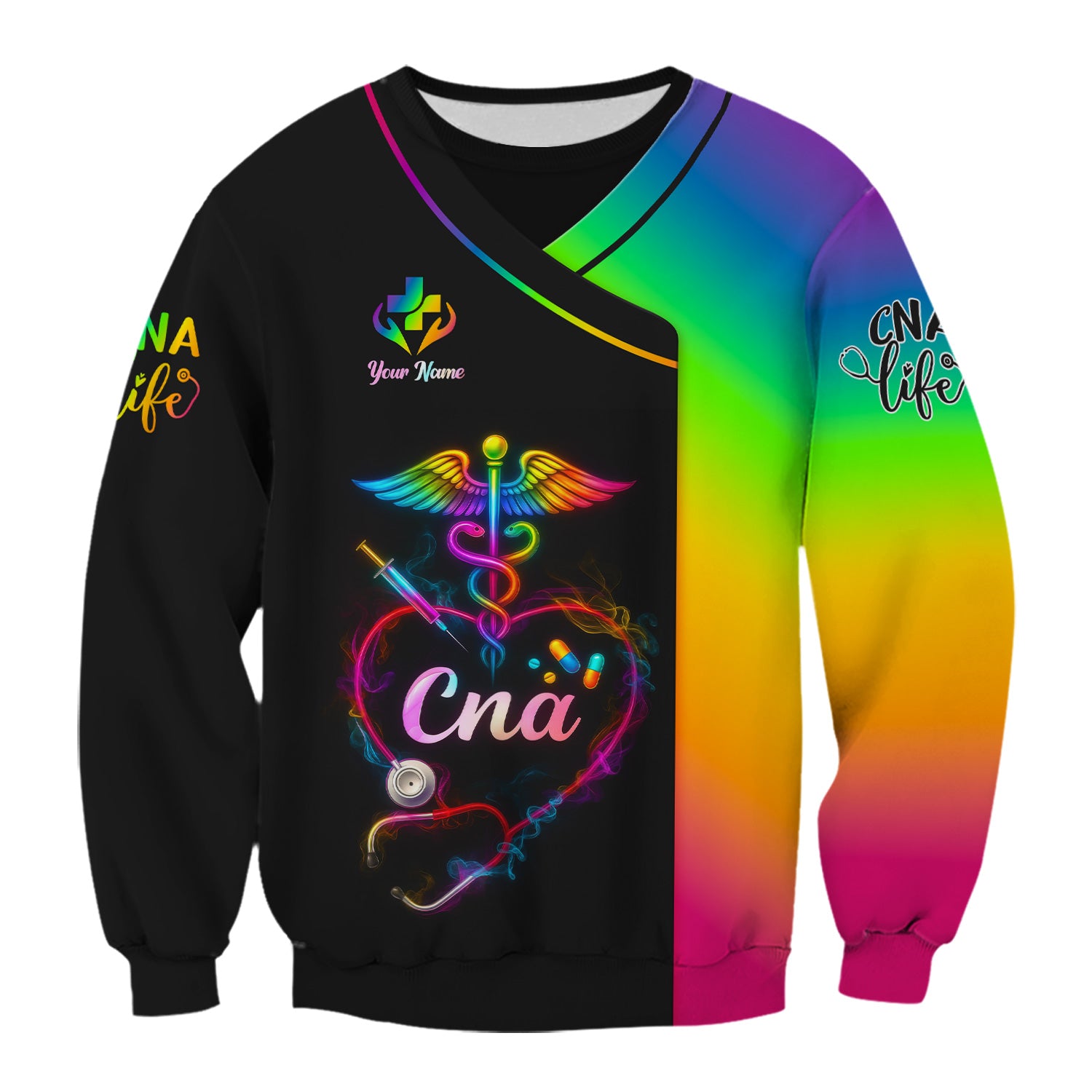 Personalized CNA Scrubs Shirt - Rainbow Medical Nurse Top for Healthcare Workers - Gift for RN LPN Healthcare Workers