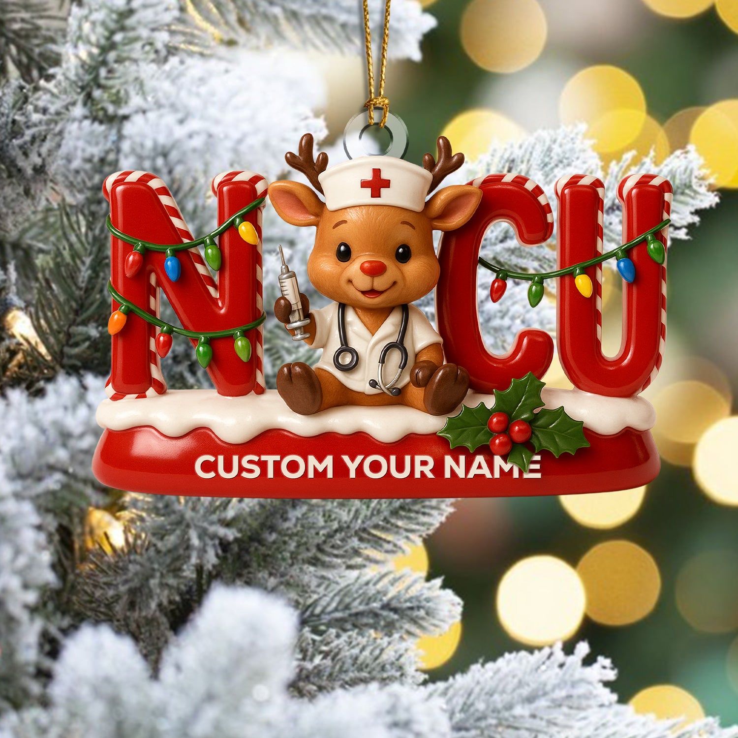 Personalized NICU Nurse Ornament – Funny Christmas Reindeer Design – Cute Holiday Gift for Healthcare Workers and Baby Nurses