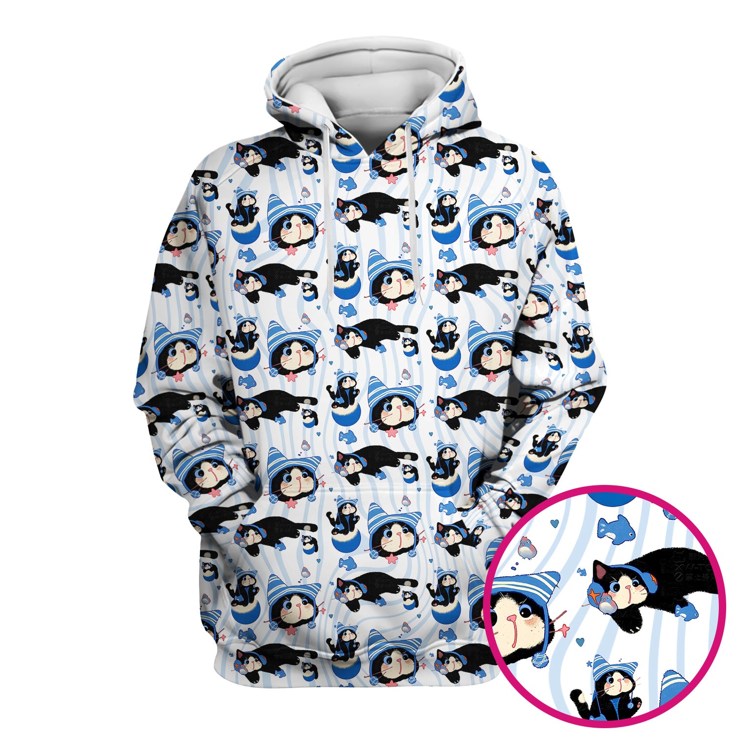 Charming Kitten Fish Pattern Scrub Top, Comfortable Scrubs for Nurses