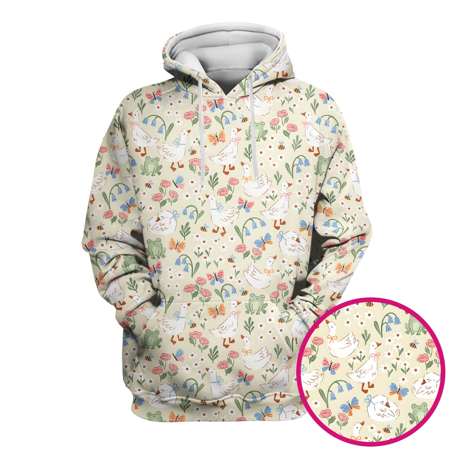 Cute Goose & Frog Garden Print Scrub Top, Comfortable Scrubs for Nurses
