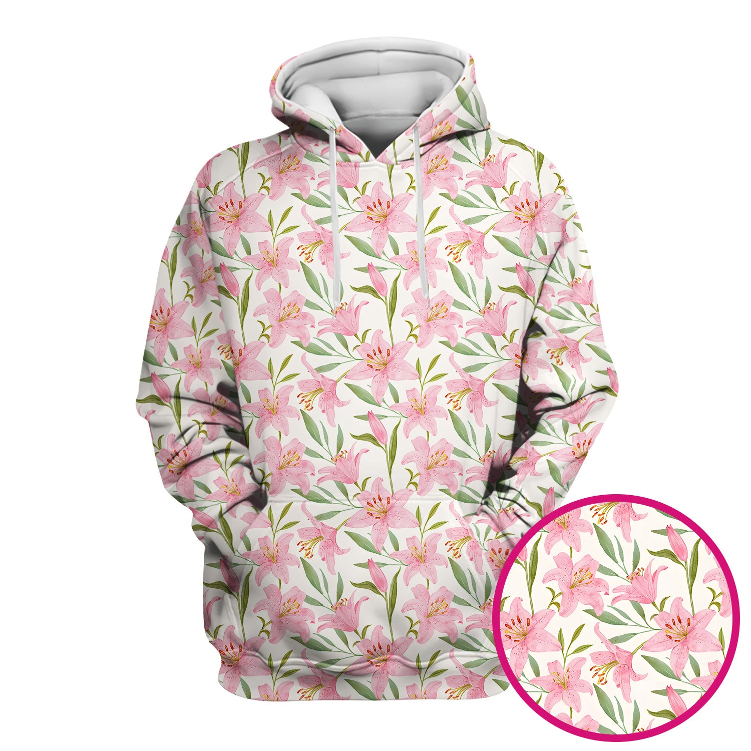 Cute Pink Lily Floral Nurse Pattern Scrub Top, Comfortable Scrubs for Nurses