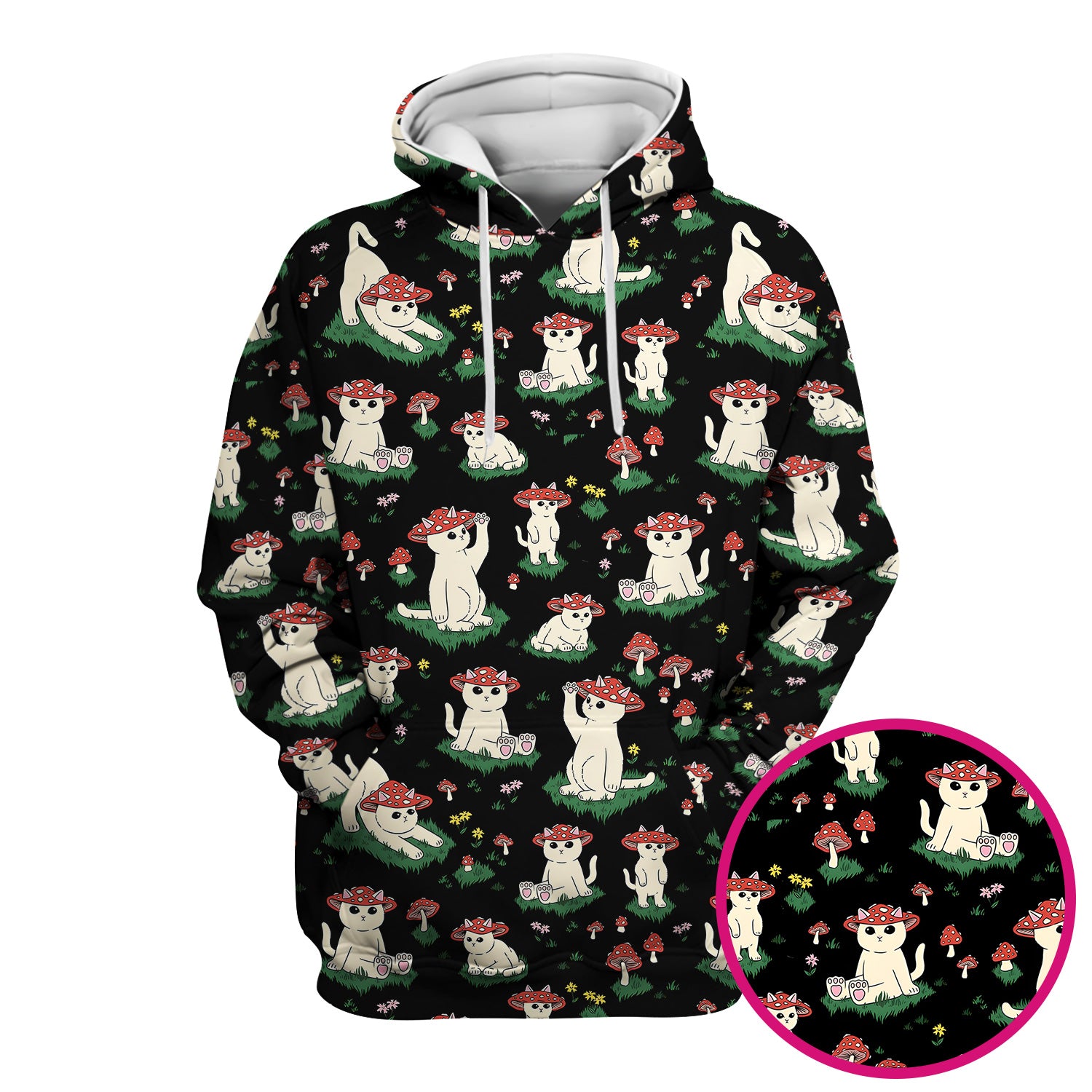 Cute Mushroom Cat Pattern Scrub Top, Comfortable Scrubs for Nurses