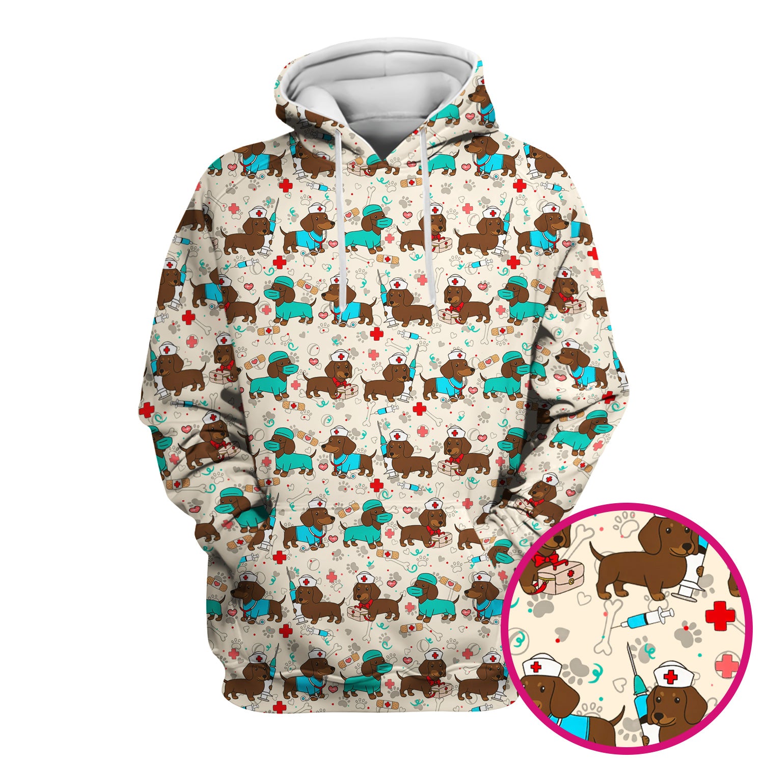 Cute Wiener Dog Dachshund Nurse Scrub Top, Funny Dachshund Dog Scrubs Shirt, Breathable Fabrics Nursing Uniform