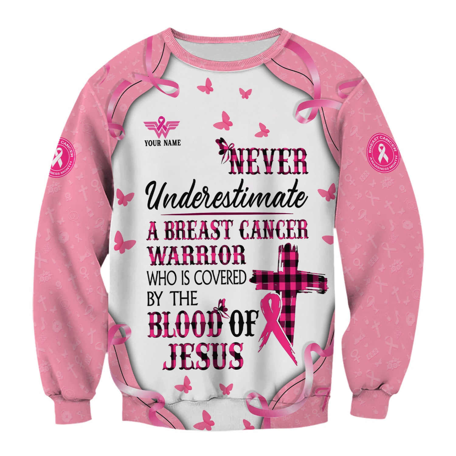 Custom Christian Breast Cancer Awareness Shirt - Blood Of Jesus Quote Graphic Tee - Gift for RN LPN CNA