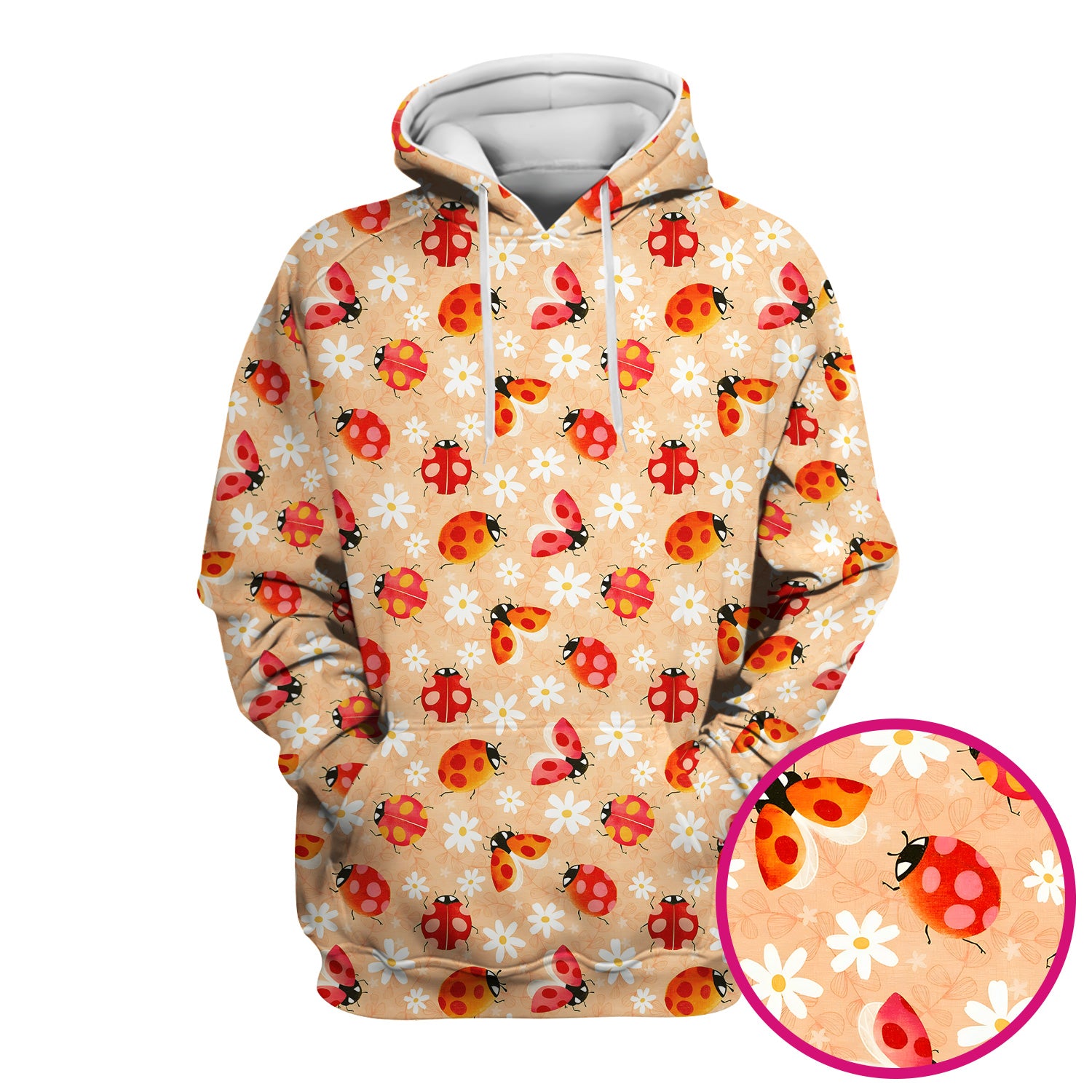 Ladybug Daisy Floral Pattern Scrub Top, Comfortable Scrubs for Nurses