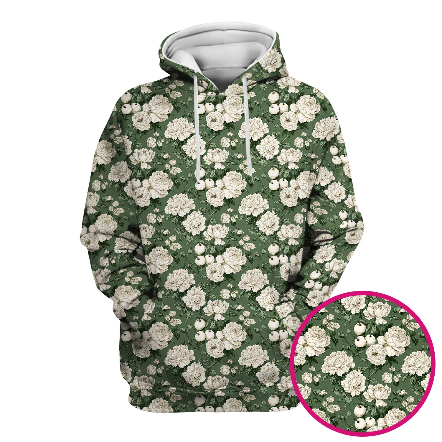 Elegant White Rose Garden Pattern Scrub Top, Comfortable Scrubs for Nurses